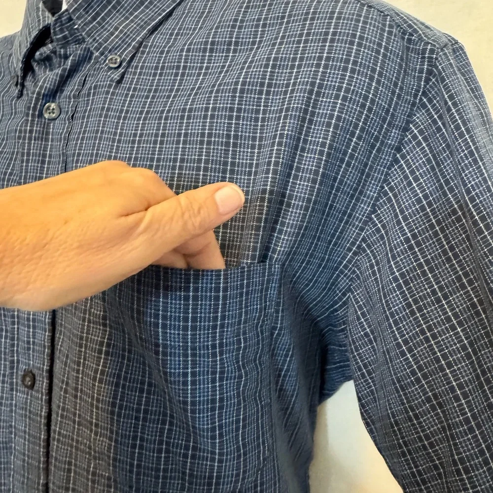 C-161 Men’s Dockers Blue & Black Plaid Short Sleeve Casual Button Down‎ Shirt